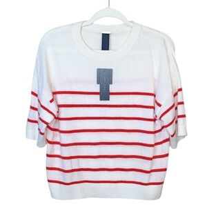 NWT Magaschoni White/Red 100% Cashmere Sweater, Size Medium